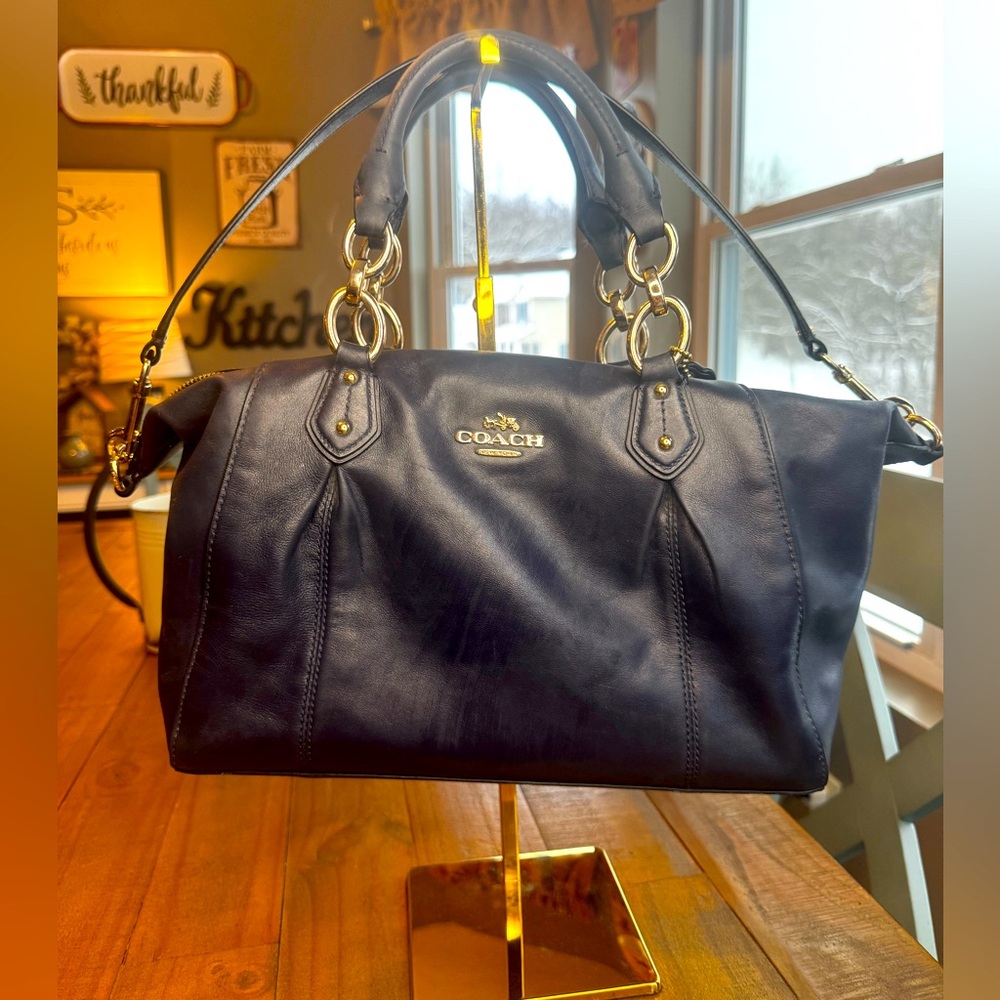 Coach Colette Leather Satchel Shoulder Bag 
Midnight Blue Gold